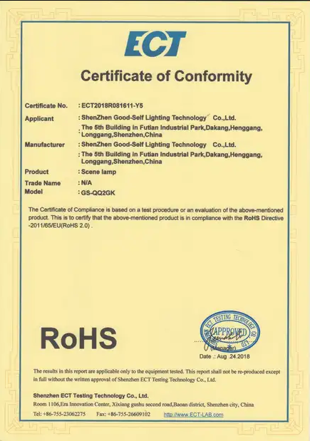 Standard: RoHS Number:ECT2018R081611-Y5