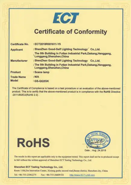 Standard: RoHS Number:ECT2018R081611-Y5